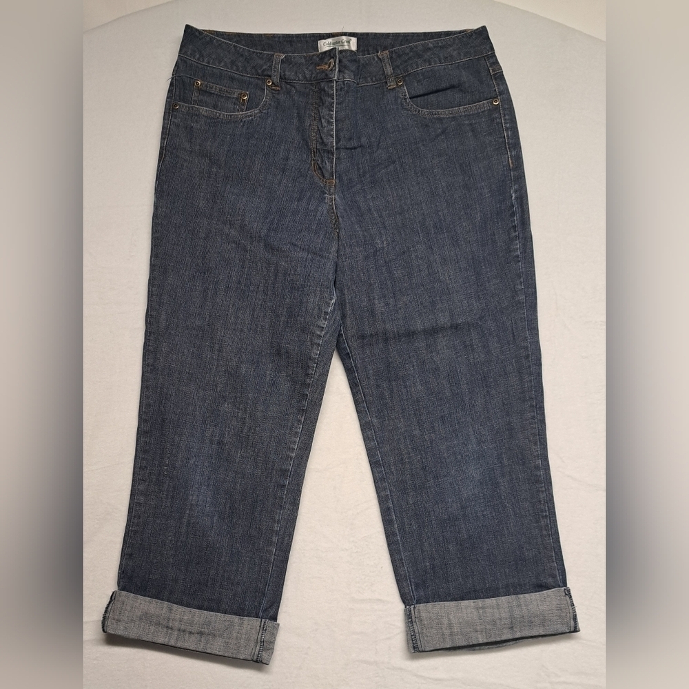Coldwater Creek 16 Denim Cropped Capri Jeans Cuffed Zipper Fly 5 Pocket